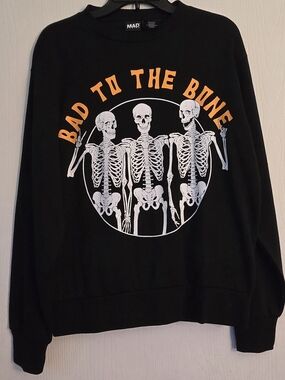 NWT Men's XS MAD Engine Black Crewneck Sweatshirt White Skeleton